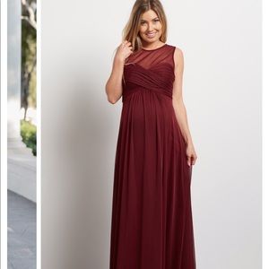 Burgundy floor length gown maternity